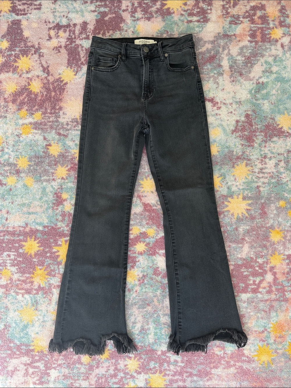 Modern Crew Black High-Rise Flare Jeans with Frayed Hem
